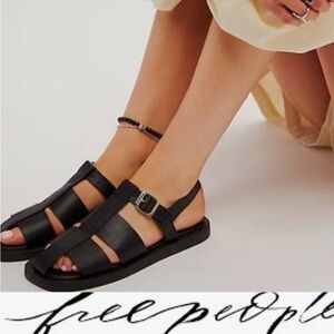 Free People Flora Fisherman Black Leather Sandals.  New in box!